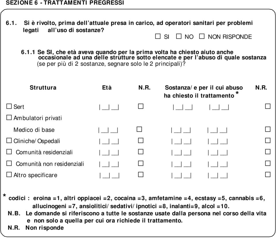 1 Se SI, che età aveva quando per la prima volta ha chiesto aiuto anche occasionale ad una delle strutture sotto elencate e per l abuso di quale sostanza (se per più di 2 sostanze, segnare solo le 2