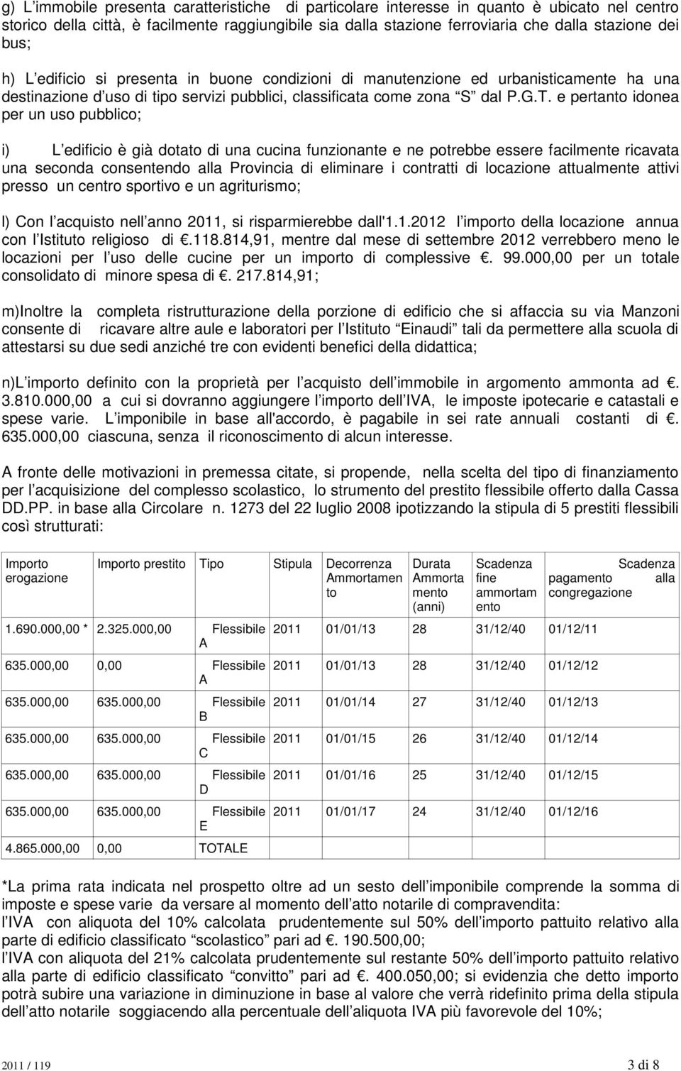 e pertanto idonea per un uso pubblico; i) L edificio è già dotato di una cucina funzionante e ne potrebbe essere facilmente ricavata una seconda consentendo alla Provincia di eliminare i contratti di