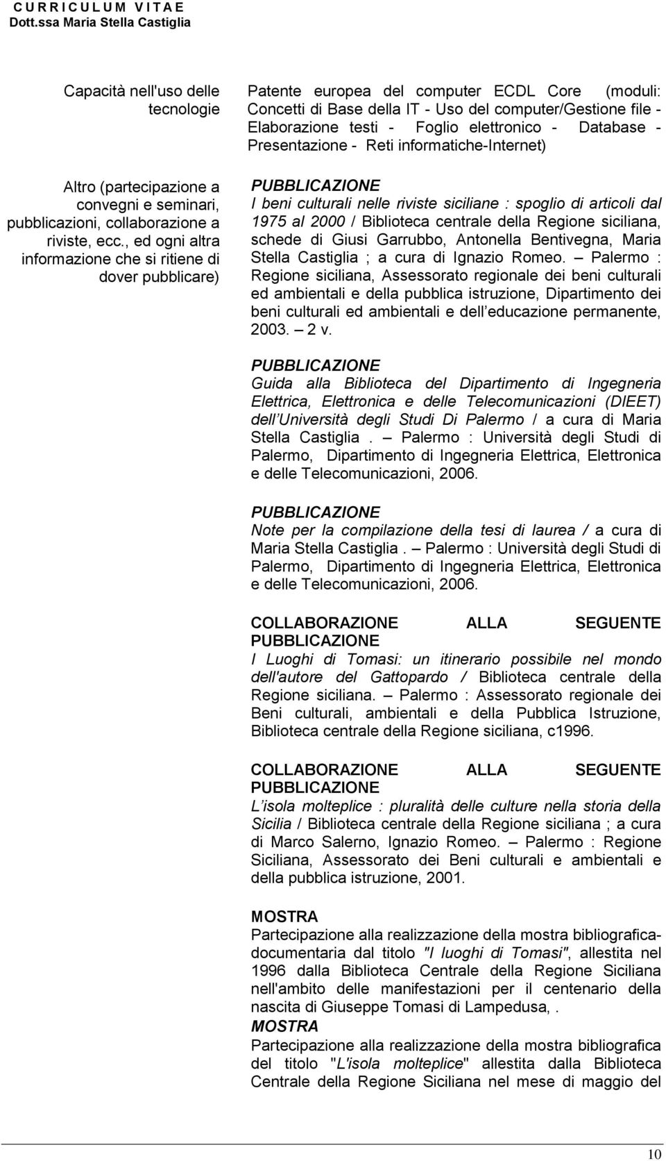 Foglio elettronico - Database - Presentazione - Reti informatiche-internet) PUBBLICAZIONE I beni culturali nelle riviste siciliane : spoglio di articoli dal 1975 al 2000 / Biblioteca centrale della