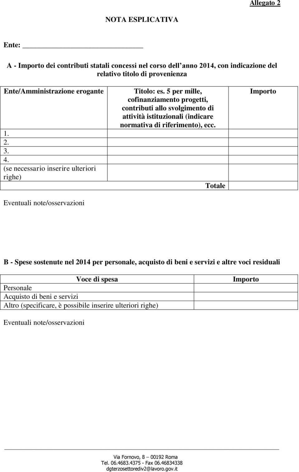 5 per mille, cofinanziamento progetti, contributi allo svolgimento di attività istituzionali (indicare normativa di riferimento), ecc.