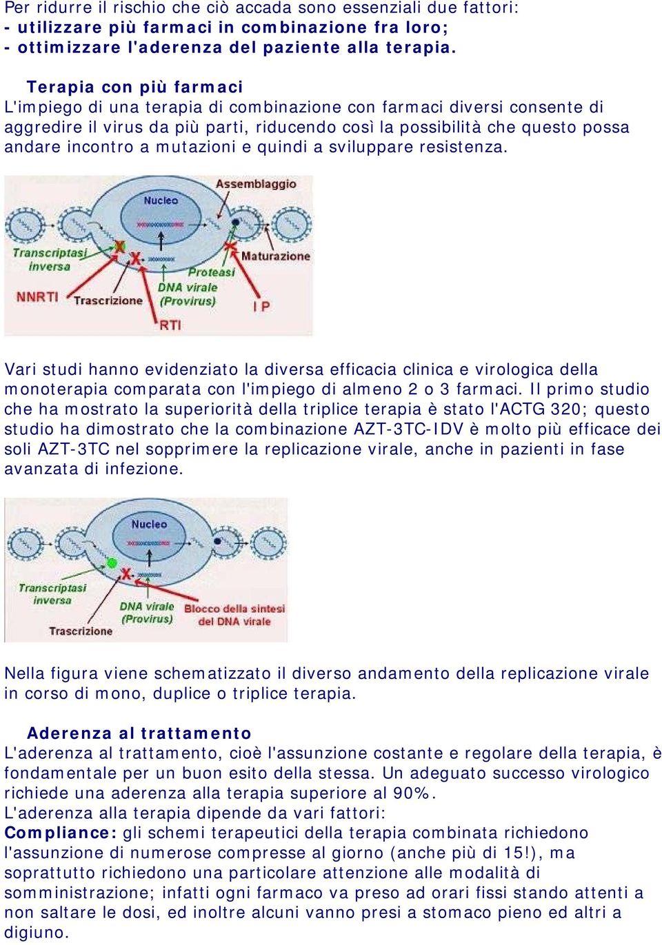 mutazioni e quindi a sviluppare resistenza. Vari studi hanno evidenziato la diversa efficacia clinica e virologica della monoterapia comparata con l'impiego di almeno 2 o 3 farmaci.