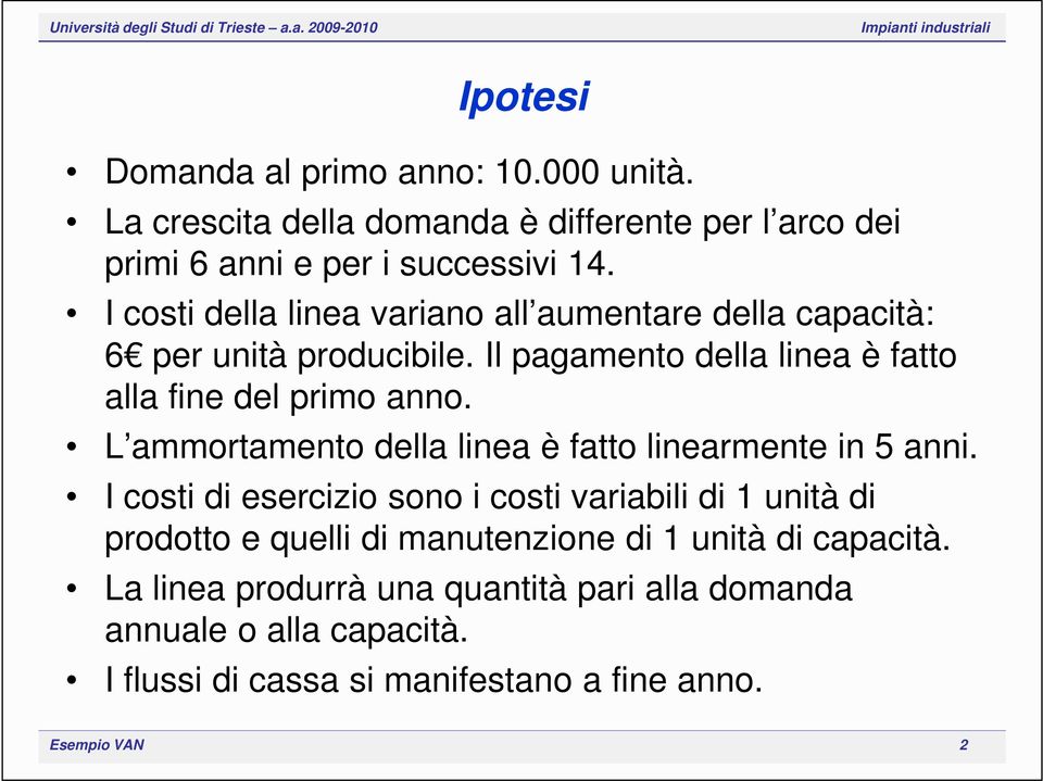 L ammortamento della linea è fatto linearmente in 5 anni.