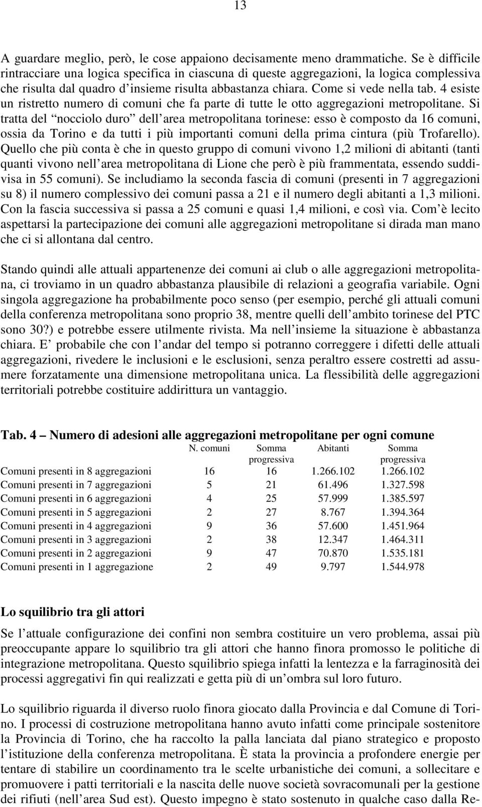 4 esiste un ristretto numero di comuni che fa parte di tutte le otto aggregazioni metropolitane.