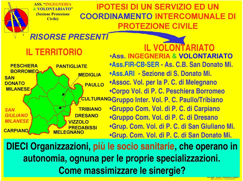 C.B. San Donato Mi. Ass.ARI - Sezione di S. Donato Mi. Assoc. Vol. per la P. C. di Melegnano Corpo Vol. di P. C. Peschiera Borromeo Gruppo Inter. Vol. P. C. Paullo/Tribiano Gruppo Com. Vol. di P. C. di Carpiano Gruppo Com.