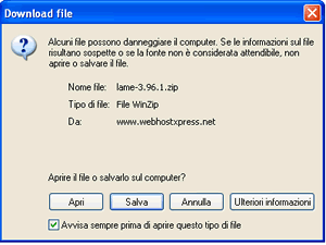 Scaricare l encoder Nella pagina Download e nell area Downloads Opzionali è possibile scaricare LAME MP3 encoder