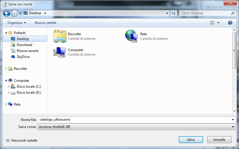 Download del catalogo con Microsoft Explorer 4. Il sistema operativo, in questo caso Windows 7, vi mostrerà la finestra di dialogo Salva con nome.