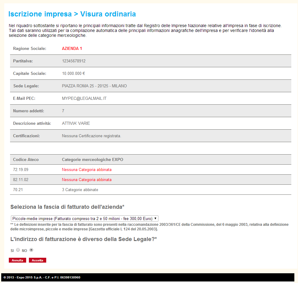 5. Iscrizione Impresa Controllo corrispondenza Ateco Categorie