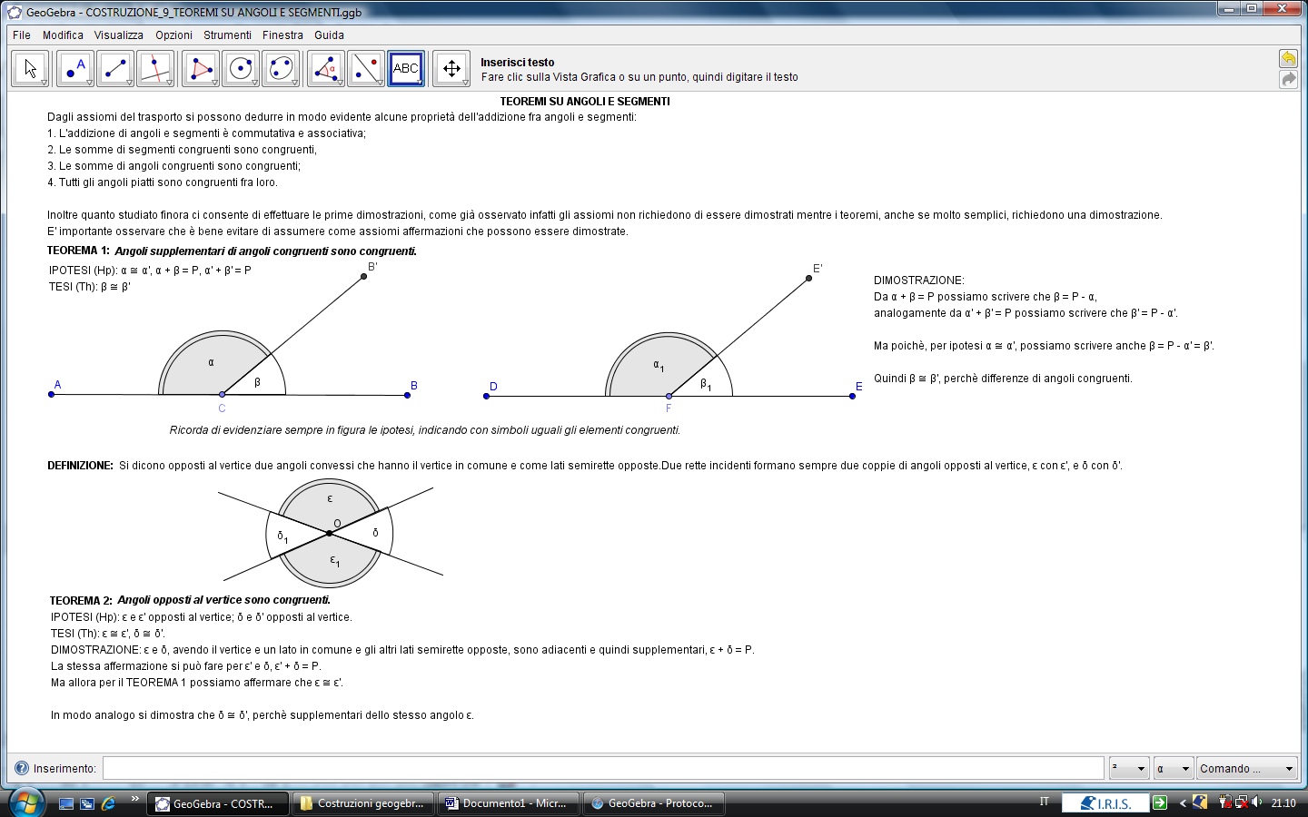 Protocollo di costruzione 9 - Teoremi su angoli e segmenti N.