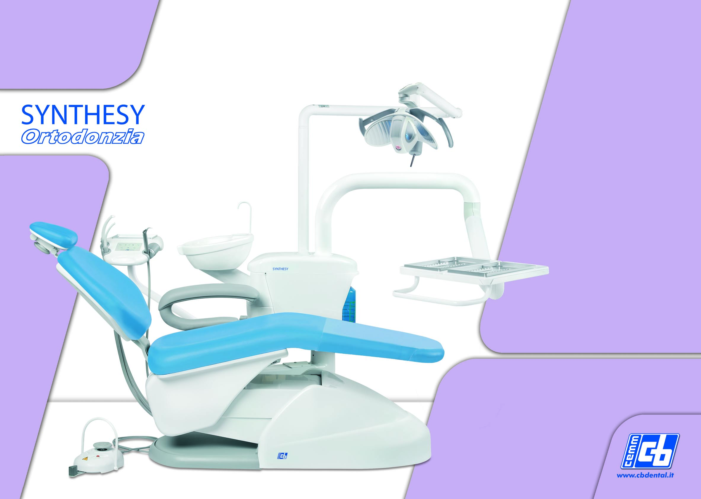 UNIT FOR ORTHODONTISTS SYNTHESY Unit arm with double articulation, well-balanced Table with double tray, removable and easy-to-clean Cut-off from mains available Spittoon element Cuspidor with cup