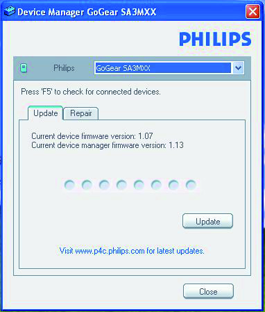10 Aggiornamento del firmware tramite Philips Device Manager Installazione di Philips Device Manager Controllo della disponibilità di aggiornamenti del firmware 1 Verificare che il computer sia