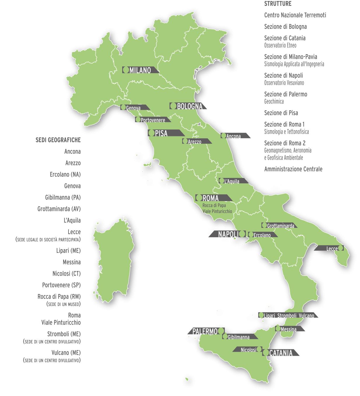 Sedi istituzionali SEZIONI Le attività di ricerca e di servizio dell INGV si svolgono presso le seguenti 9 sezioni istituzionali: SEDI DISTACCATE il Centro Nazionale Terremoti di Roma,