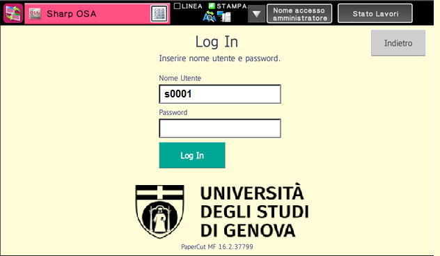 Digitazione password Apparirà sul display una tastiera in cui digitare la password: Digitazione password Una volta digitata, premere OK,