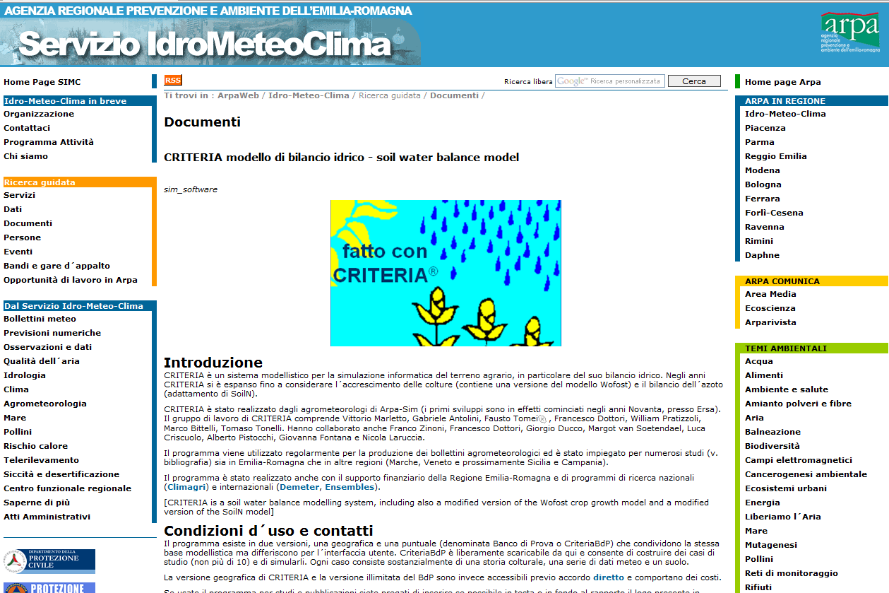 Materiale informativo su Criteria http://www.arpa.emr.