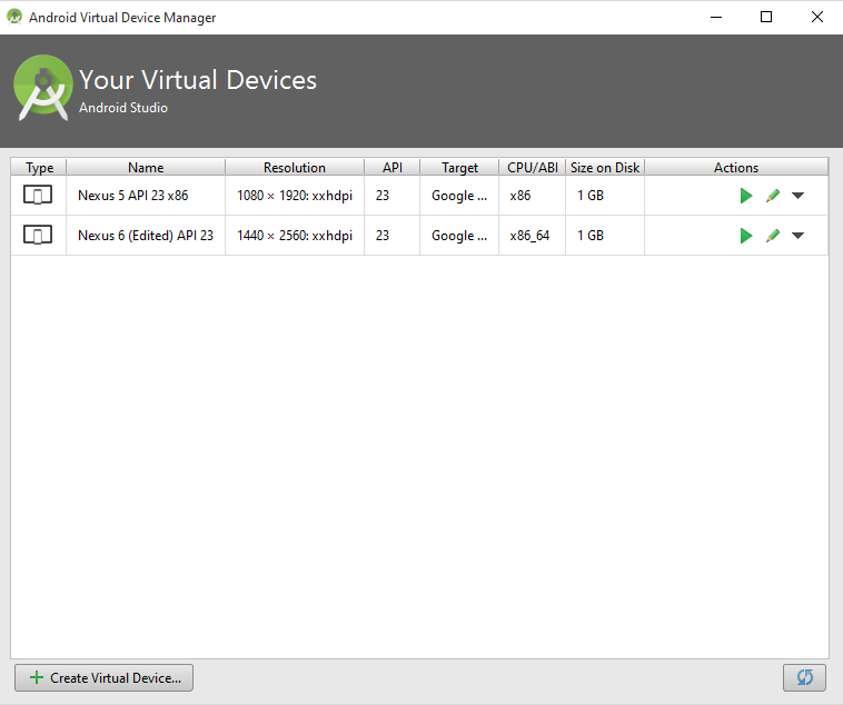 Android Virtual Device Manager Gestore dei dispositivi virtuali di Android Permette la creazione di dispositivi le cui caratteristiche