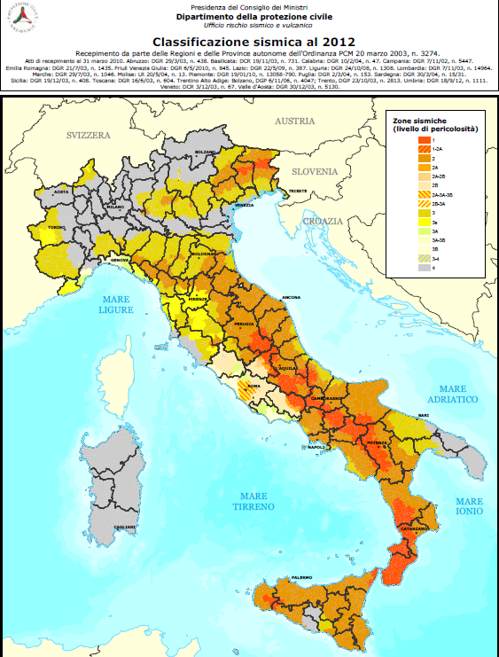 Ordinanza PCM del 28 aprile 2006, n. 3519, All. 1b) espressa in termini di accelerazione massima del suolo con probabilità di eccedenza del 10% in 50 anni su suoli rigidi. Figura 5.