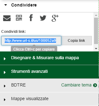 LINK & INTEGRAZIONE Salvare/inviare/iFrame le impostazioni di una cartina Salvare o trasmettere le impostazioni di una cartina La funzione Condividere presente nel menù laterale permette di ottenere