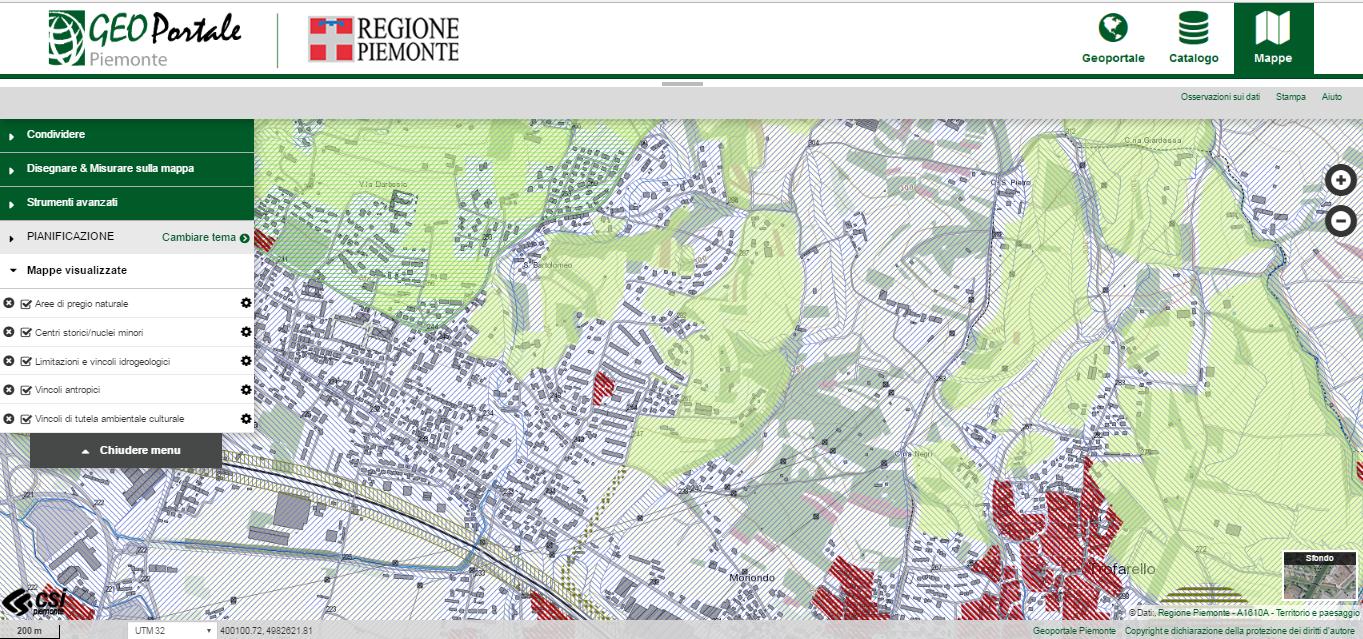 NAVIGAZIONE & ORIENTAMENTO Cambiare la scala della mappa Tramite la selezione dei pulsanti presenti in alto a destra della mappa si modifica la scala di visualizzazione della cartografia.