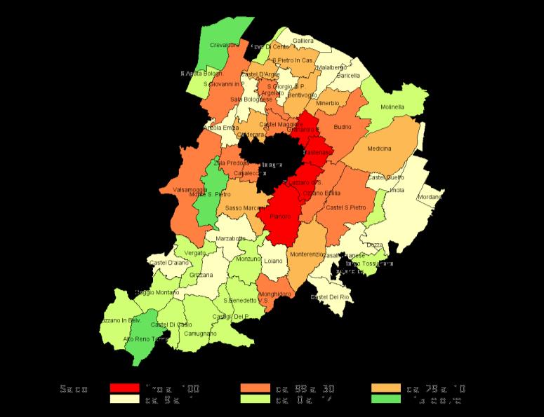 Risulta particolarmente negativo il saldo con alcuni comuni della prima cintura (San Lazzaro di Savena, Castenaso, Granarolo, Pianoro, Casalecchio, Castel Maggiore, Ozzano, Zola Predosa).