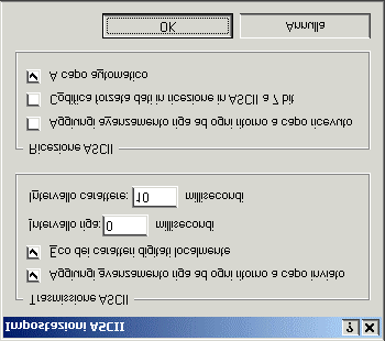 L Hyper Terminal di Windows Selezionare quindi File - Proprietà - Impostazioni - Impostazioni ASCII ed abilitare l avanzamento riga (LF) per ogni ritorno a
