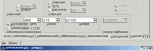 Esercizio 19(*): Utilizzo di TXD e RXD Impostare la porta seriale del PLC in questo modo: e realizzare un programma che: A fronte di un comando sull ingresso 000.