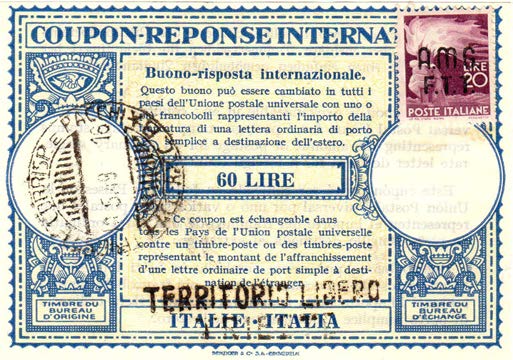 Le corrispondenze per l estero coupon réponse international Il coupon - réponse international entrò in servizio il 1/10/1907, dopo esser stato approvato dal Congresso di Roma del 1906 dell UPU (