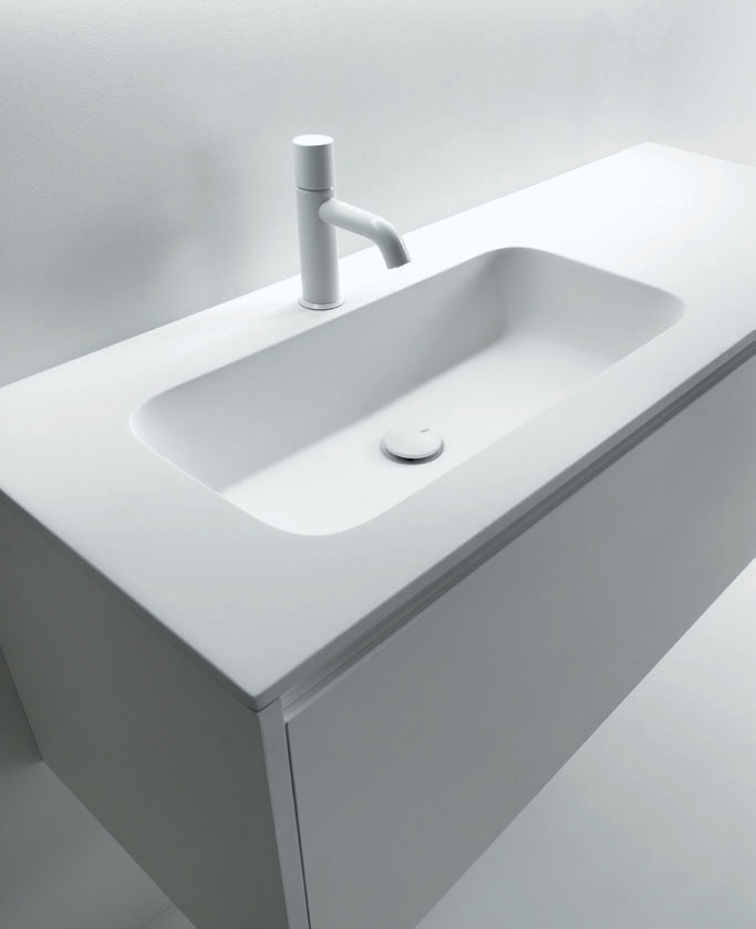 PIANI INTEGRATI / INTEGRATED TOPS - Ceramilux PIANI INTEGRATI / INTEGRATED TOPS - Ceramilux ROUNDLUX 350 PIANO CON LAVABO INTEGRATO IN CERAMILUX CERAMILUX TOP WITH INTEGRATED WASHBASIN 351 58 min.