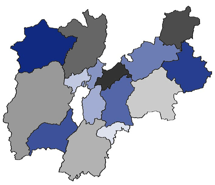 TERRITORIO E AMBIENTE 1. Grafico 1.1 Territori delle Comunità di Valle 11 7 6 1 14 13 5 2 3 8 16 15 4 9 12 10 Comunità di Valle 1. Comunità territoriale della Valle di Fiemme 2.