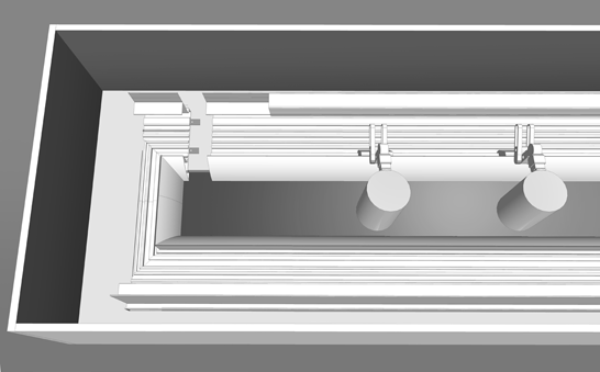 LIGHTING SYSTEMS Broadway è costituito da due misure di profili in alluminio estruso in finitura nera, con o senza binario elettrificato trifase.