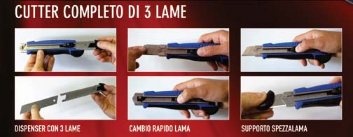 CUTTER CON 3 LAME da 25 mm 8,90 SET CUTTER E TAGLIERINO 11,50 50 Lamaa 25 mm in acciao SK2 Art.