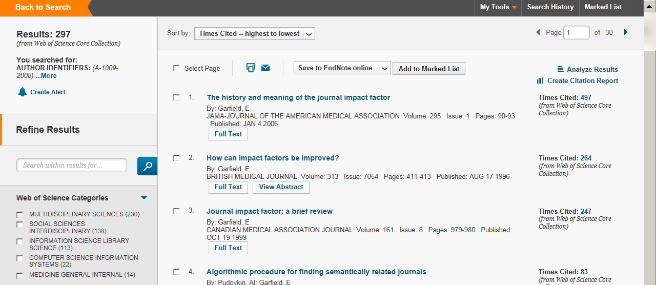 WEB OF SCIENCE Ricerca per autore > ResearcherID/ORCID ID Il numero