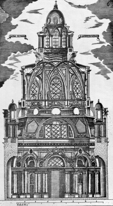 Guarini, nel 1667 trasformo' l'originaria pianta a croce latina in pianta centrale costituita da un grande spazio ottagonale racchiuso da una forma quadrata.