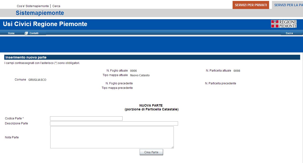 Inserimento nuova Parte Premendo il pulsante Crea Parte, i dati della nuova Parte vengono salvati.