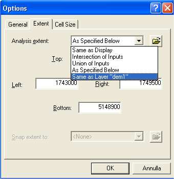 Spatial Analyst Options 3 4 11 3. Dimensioni della finestra del grid 4.