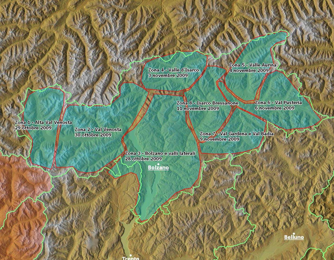 Le Aree Tecniche del 2009 Trentino-Alto Adige (BZ) Numero emittenti: