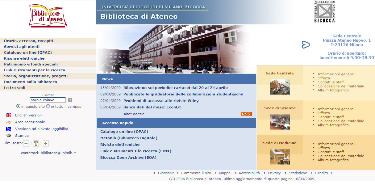 BdA Servizi on line www.biblio.unimib.