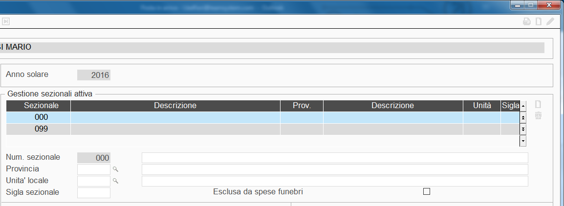 IMPLEMENTAZIONI Gestione Comunicazione Spese Funebri SFUNEB Esclusione della spesa per sezionale A partire da questa versione viene prevista la possibilità di escludere dalla richiesta dei dati da