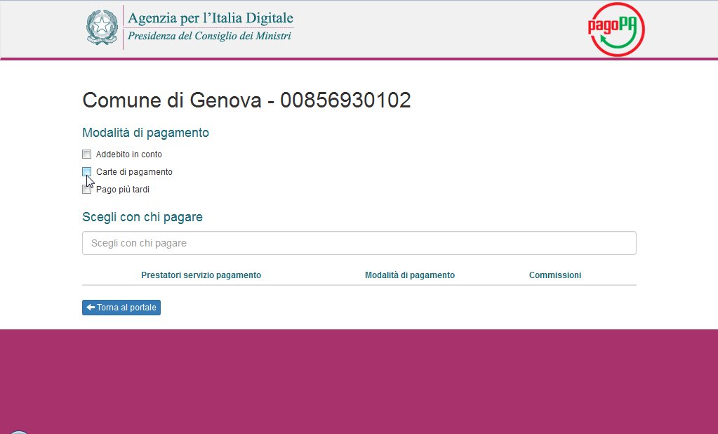 Adesso: Seleziona Carte di pagamento per visualizzare l elenco dei PSP disponibili per questo =po di pagamento.