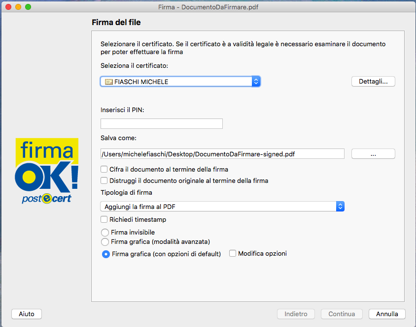 3.1 Firma con FirmaOk! di Postcert Per firmare un documento utilizzando FirmaOK!