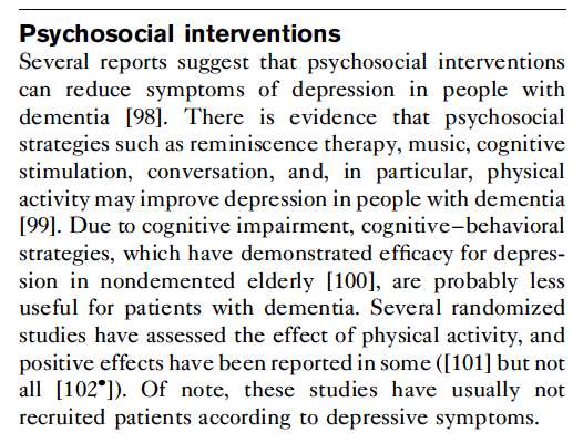 Molti dati inducono a ritenere che gli interventi psicosociali possono ridurre i sintomi depressivi nelle persone con