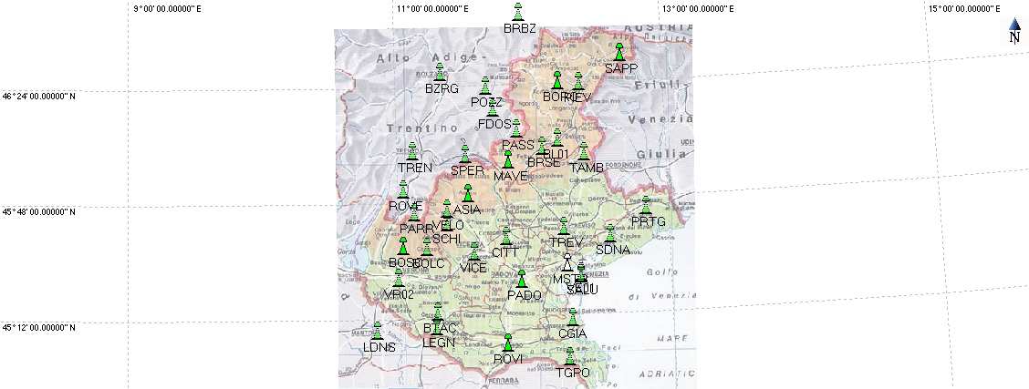 Stazione permanente Asiago Belluno Bolca Bonavigo Borca di Cadore BoscoChiesanuova Bribano Chioggia Cittadella Legnago Mantova Mestre Monte Avena Padova Pieve di Cadore Portogruaro Rovigo San Donà di