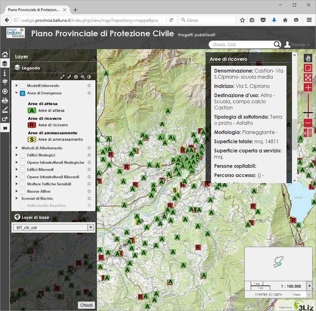 Cliccando sulla mappa con il tasto sinistro del mouse si aprono i popup (finestre o riquadri) che