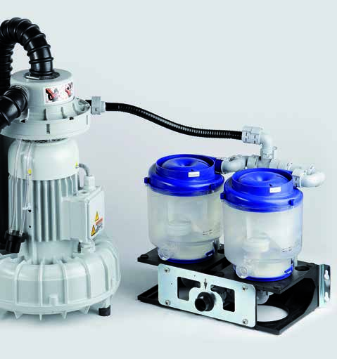 SEMI WET SUCTION ASPIRAZIONE SEMI SECCO mod: MGF HYBRID 5 cod : AS-150-EX Motore integrato di separatore di secreti predisposto per 3/5 posti di lavoro.