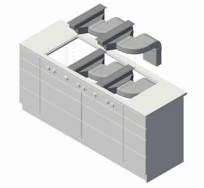 3 piani cottura 2 aspiratori per piano cottura BORA Professional Misure dell'incasso min. 700 167 540 110 min. 460 Soluzione con tre piani cottura e due sistemi di aspirazione affiancati.