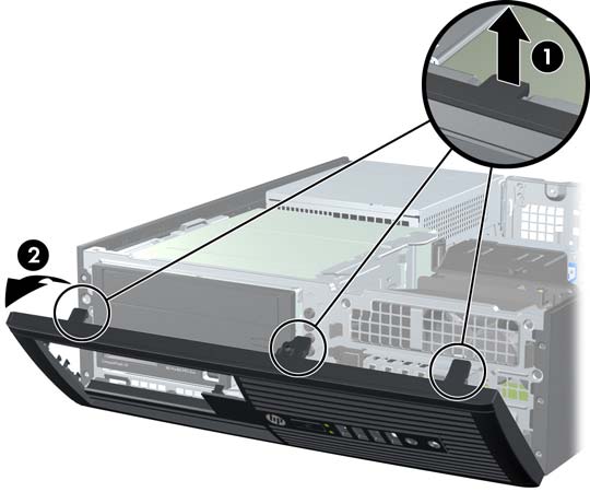 Smontaggio del frontalino 1. Rimuovere/sganciare gli eventuali dispositivi di sicurezza che impediscono l'apertura del computer. 2.