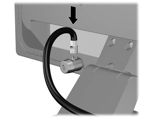 Figura B-4 Installazione del lucchetto per cavo nel monitor 3.