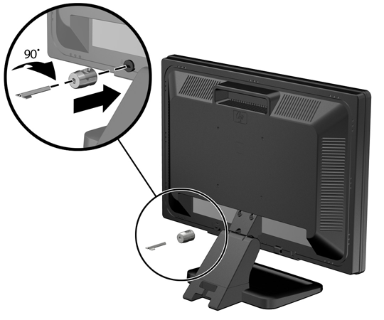 2. Inserire il lucchetto per cavo nell'apposito slot per lucchetto sul retro del monitor e fissare il lucchetto