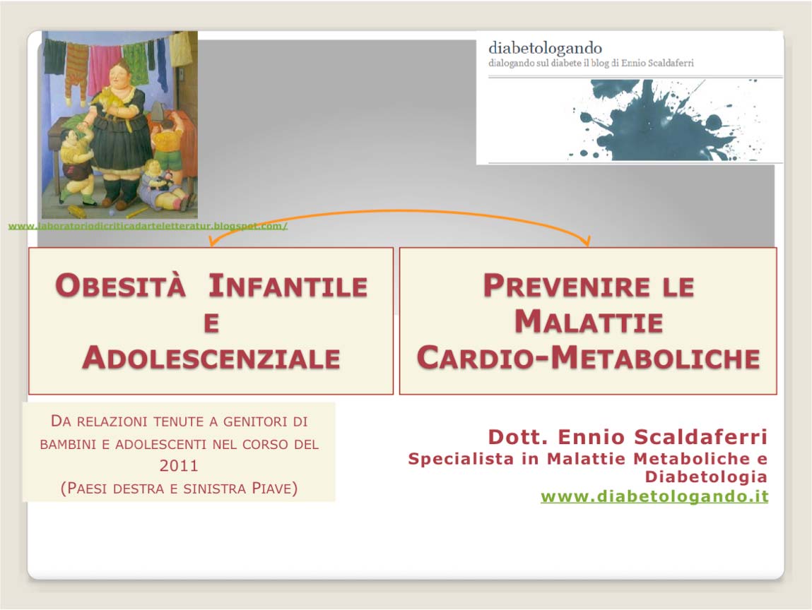 In questa serie di diapositive sintetizzo alcune presentazioni sull obesità infantile e problemi correlati che ho fatto durante in contri con i genitori di bambini ed adolescenti desiderosi di
