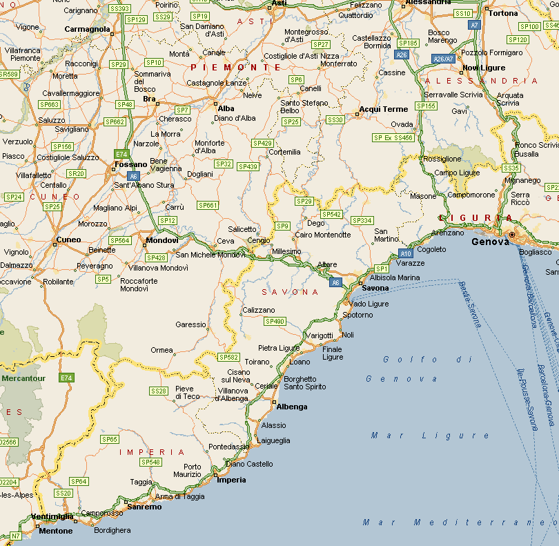 A10 Genova - Ventimiglia tratto Savona - Finale Ligure e Confine di Stato Italo-Francese Ceva- AdS Prievo Ovest AdS Prievo - Altare Casale Campi dir.