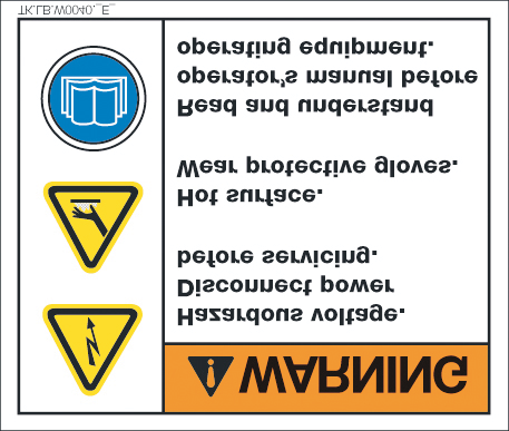 Pittogrammi di sicurezza di prodotto Product Safety Signs and Labels Tensione elettrica pericolosa. Togliere potenza prima delle operazioni di manutenzione. Superfici calde.