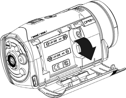 Nota: Inserire le batterie correttamente in base a questa descrizione. Un errore nell inserimento potrebbe provocare danni irreparabili alla videocamera.